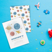 可愛い宇宙惑星水の色最初の誕生日 招待状