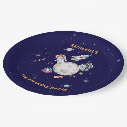 可愛い宇宙森林動物の誕生日 ペーパープレート (アングル)