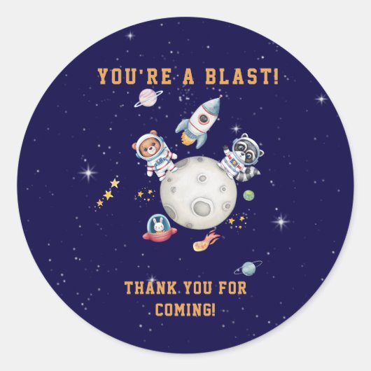 可愛い宇宙森林動物の誕生日 ラウンドシール (正面)