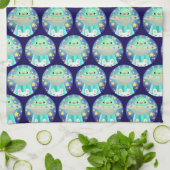 可愛い宇宙生き物とウサギ キッチンタオル (折り畳み)