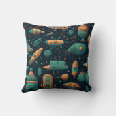 可愛い宇宙船の模様 クッション (裏面)