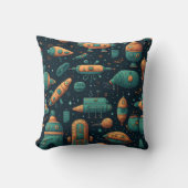 可愛い宇宙船の模様 クッション (正面)