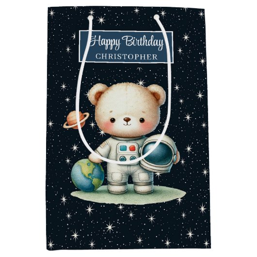 可愛い宇宙飛行士テディとの少年パーティー抱き枕 ミディアムペーパーバッグ (正面)