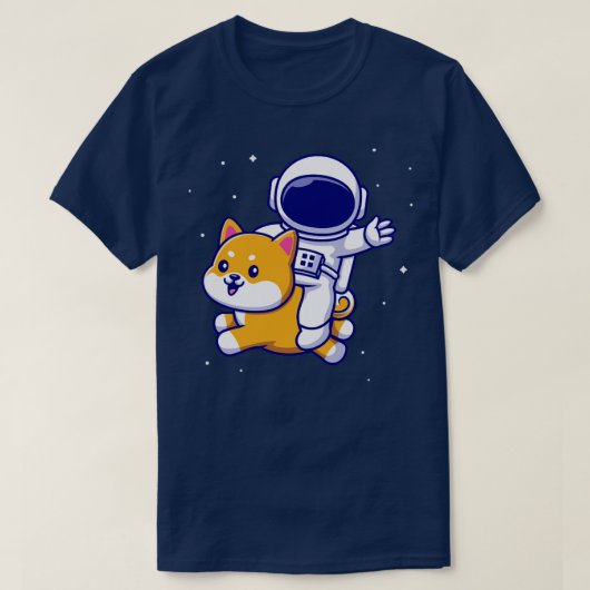 可愛い宇宙飛行士飛んでいると柴犬犬の宇宙 Tシャツ (デザイン正面)