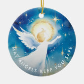 可愛い宗教守護天使の水彩写真 セラミックオーナメント (正面)