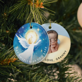 可愛い宗教守護天使の水彩写真 セラミックオーナメント