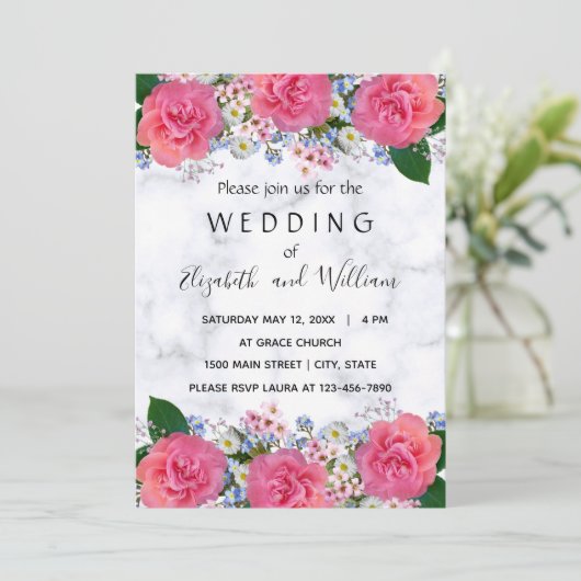 可愛い実在ピッ結婚クの花 招待状 (スタンド正面)