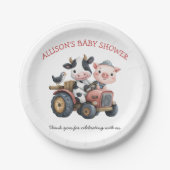 可愛い家畜豚の牛の納屋周囲の庭赤ちゃんシャワー ペーパープレート (正面)