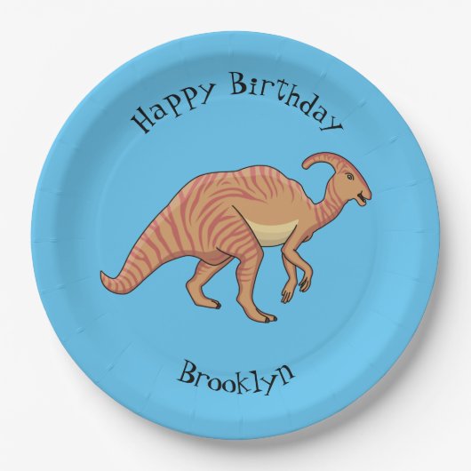 可愛い寄生虫恐竜の漫画イラストレーション ペーパープレート (正面)