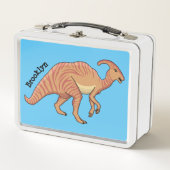 可愛い寄生虫恐竜の漫画イラストレーション メタルランチボックス (正面)