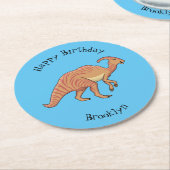 可愛い寄生虫恐竜の漫画イラストレーション ラウンドペーパーコースター (アングル)