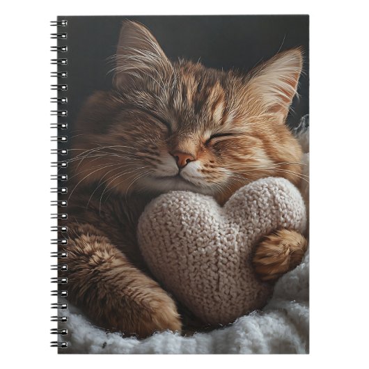可愛い寝台用ハート枕付き猫 ノートブック (正面)