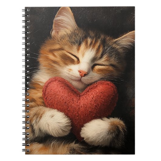 可愛い寝台用ハート枕付き猫 ノートブック (正面)