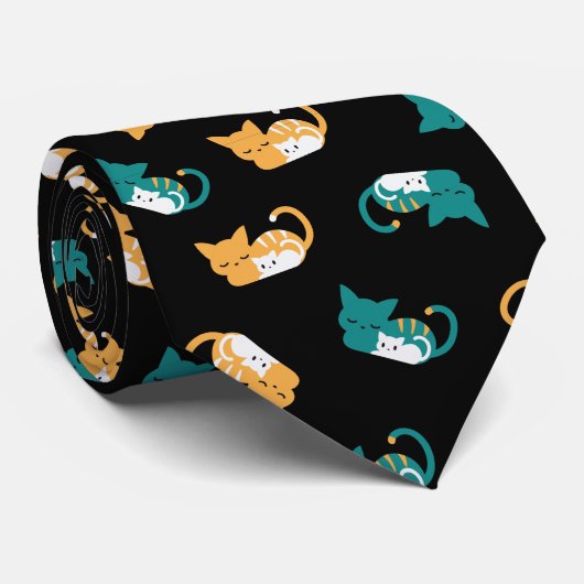 可愛い寝猫柄IIIネックタイ ネクタイ (ロール)