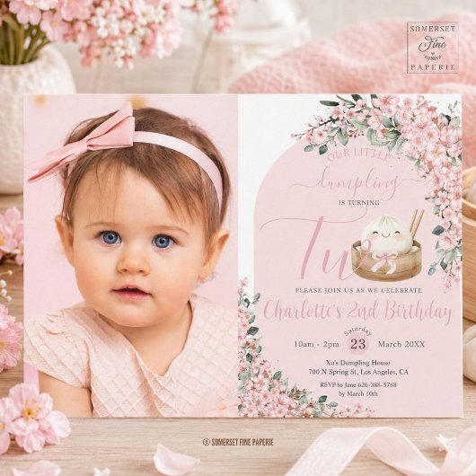 可愛い小さなお団子と桜の2歳の誕生日 招待状