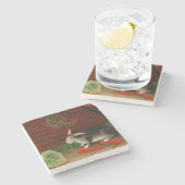 可愛い小さなウサギ(ペット動物) (アンリ・ルソー) ストーンコースター (横)