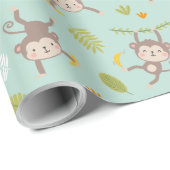 可愛い小さなサルとバナナ&リーフィミント ラッピングペーパー (ロールコーナー)
