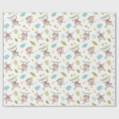 可愛い小さなサルとバナナ&リーフ白 ラッピングペーパー (フラット)