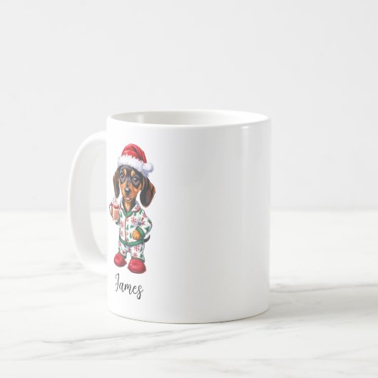 可愛い小さなダックスシャントのクリスマスマグ コーヒーマグカップ (正面左)
