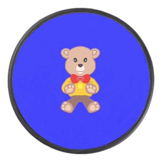 可愛い小さなテディベアがブルーパックに アイスホッケーパック (正面)