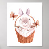 可愛い小さなバニーのバスケットウッドランド子供部屋装飾 ポスター (正面)