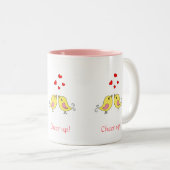 可愛い小さなバーディ、ハート、ピンクの書道 ツートーンマグカップ (正面右)