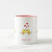 可愛い小さなバーディ、ハート、ピンクの書道 ツートーンマグカップ (中央)