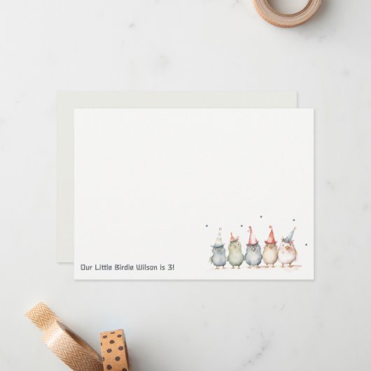 可愛い小さなパーティー鳥任意の年齢子供の誕生日 ノートカード (正面/裏面インサイチュ)