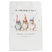 可愛い小さなパーティー鳥任意の年齢子供の誕生日 ミディアムペーパーバッグ (正面)