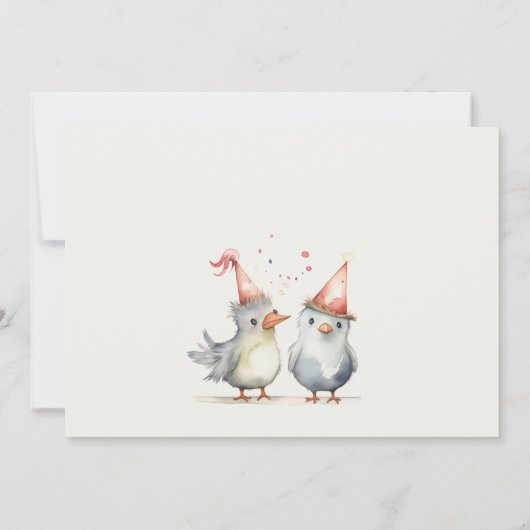可愛い小さなパーティー鳥任意の年齢子供の誕生日 招待状 (裏面)