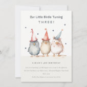 可愛い小さなパーティー鳥任意の年齢子供の誕生日 招待状 (正面)