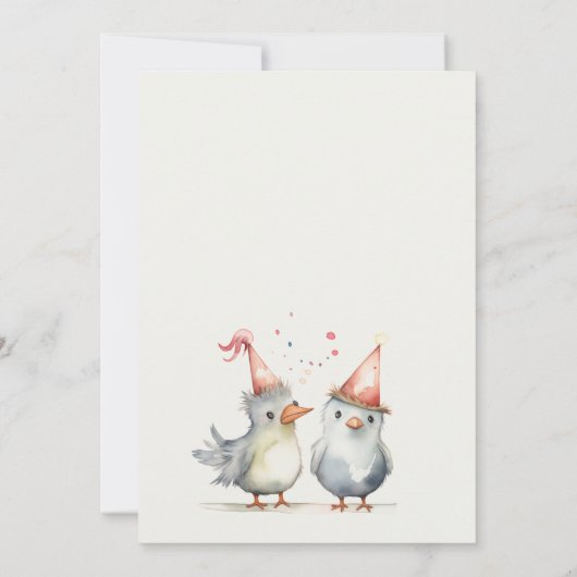 可愛い小さなパーティー鳥任意の年齢子供の誕生日 招待状 (裏面)