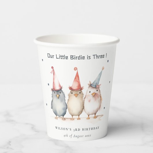 可愛い小さなパーティー鳥任意の年齢子供の誕生日 紙コップ (裏面)