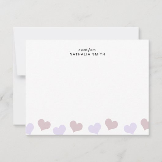 可愛い小さなピンクのラベンダーハート子供文房具 ノートカード (正面)
