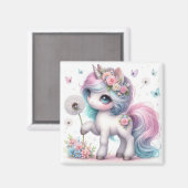 可愛い小さなベビーユニコーンの虹の毛#11 マグネット (正面/裏面)