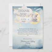 可愛い小さなマウスが彼の道の男の子の赤ちゃんシャワー サンキューカード (正面)