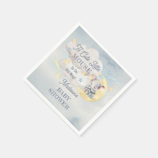 可愛い小さなマウスが彼の道の男の子の赤ちゃんシャワー スタンダードカクテルナプキン (角)