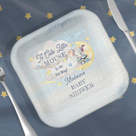 可愛い小さなマウスが彼の道の男の子の赤ちゃんシャワー ペーパープレート