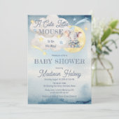 可愛い小さなマウスが彼の道の男の子の赤ちゃんシャワー 招待状 (スタンド正面)