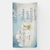 可愛い小さなマウスが彼の道の男の子の赤ちゃんシャワー 横断幕 (縦)