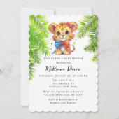 可愛い小さなライオンと蝶ネクタイ男の子の赤ちゃんシャワー 招待状 (正面)