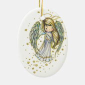 可愛い小さな天使の星ファンタジーアート セラミックオーナメント (裏面)