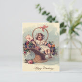 可愛い小さな女の子かご花手紙 ポストカード (スタンド正面)