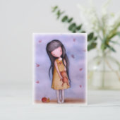 可愛い小さな女の子とテディベア葉書 ポストカード (スタンド正面)