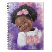 可愛い小さな女の子とピンクリボン – 水彩 ノートブック (正面)