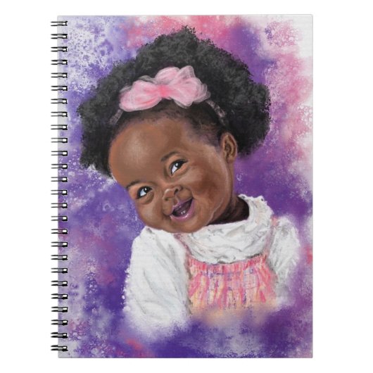 可愛い小さな女の子とピンクリボン – 水彩 ノートブック (正面)