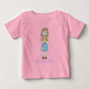 可愛い小さな女の子に茶色祈の髪 ベビーTシャツ