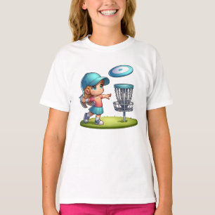 可愛い小さな女の子ディスクゴルフ漫画 Tシャツ