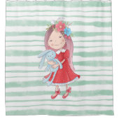 可愛い小さな女の子詰まったバニー玩具動物キッズ シャワーカーテン (正面)