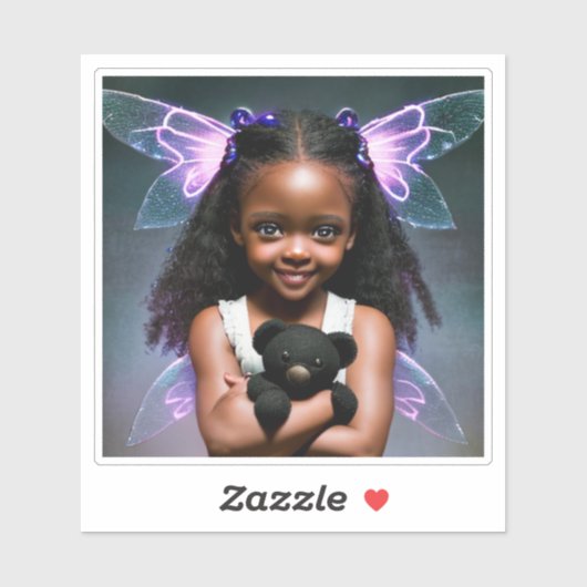 可愛い小さな妖精の女の子とテディベア シール (シート)